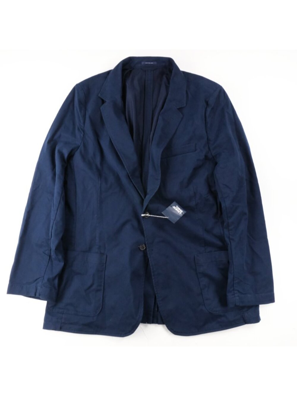 Lands' End Mens 48 Long Blue Navy Cotton 2-Button Blazer Sport Coat Single Vent